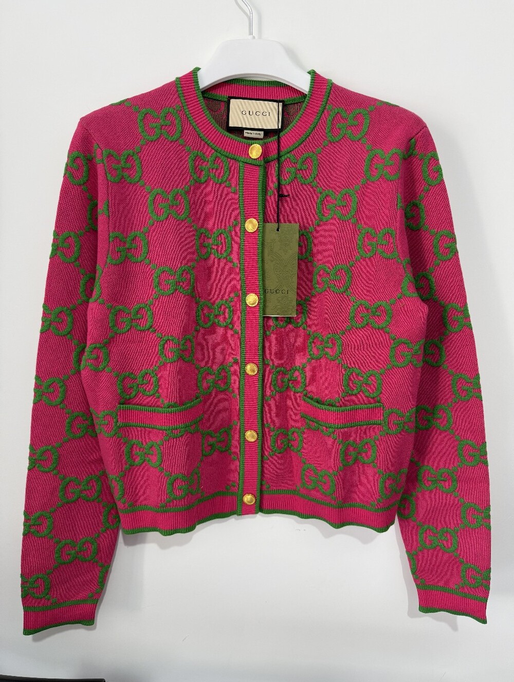 Gucci Pink & Green Logo Knit Cardigan